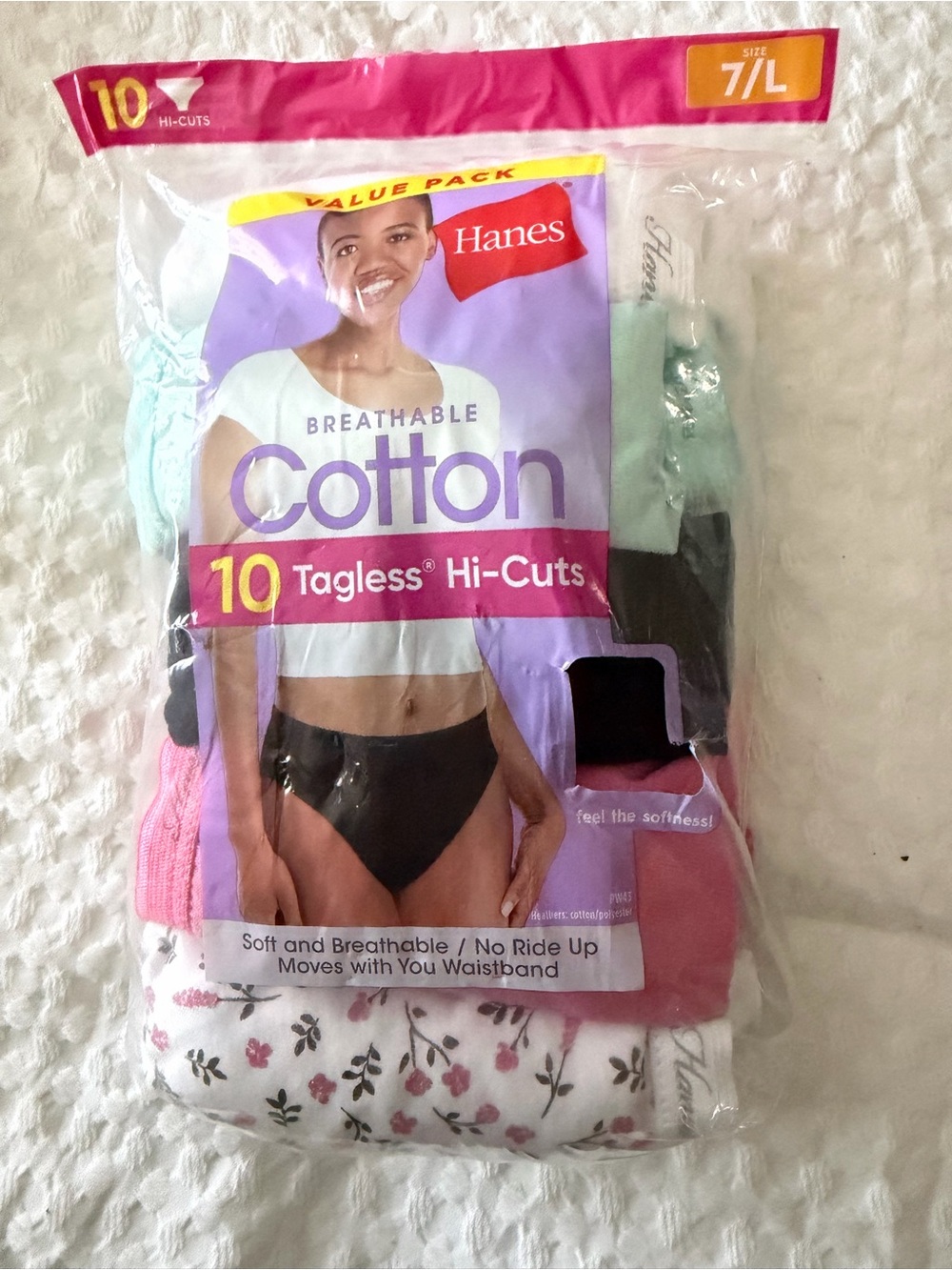 Hanes 9-Pack Tagless Hi-Cuts Panties - Pink, Black, White, Mint